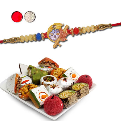 "American Diamond (AD) RAKHI -AD 4520 A- (Single Rakhi)  and 25 Mixed roses with Vase - Click here to View more details about this Product